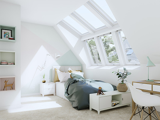 Optimaliseer de leefruimte door de zolder om te toveren in een woonruimte met het nieuwe VELUX Dakkapel Ruimte.